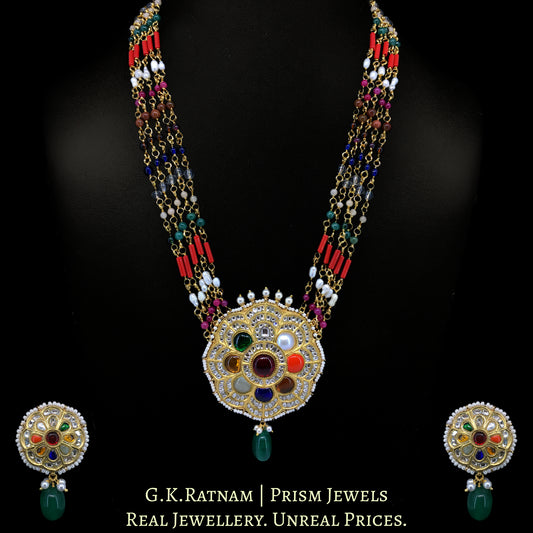 23k Gold and Diamond Polki Navratna Pendant Set with Navratna Chains - G. K. Ratnam