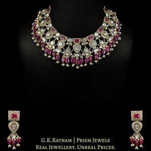 14k Gold and Diamond Polki Open Setting Necklace Set with Rubies