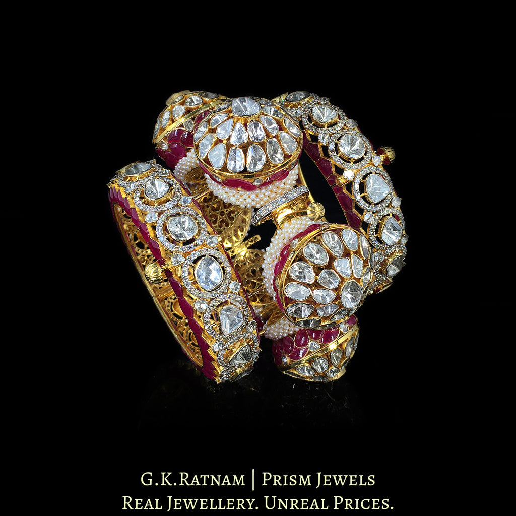 18k Gold and Diamond Polki Open Setting Bangle (Gajra / Pacheli)