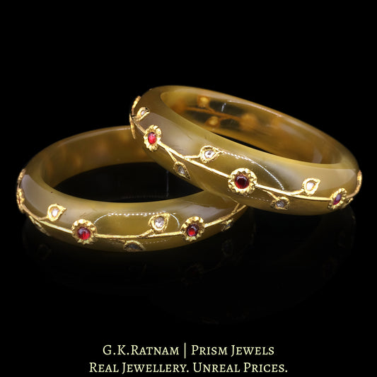 23k Gold and Diamond Polki Bangle Pair