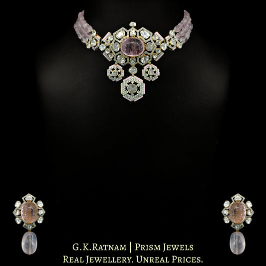 14k Gold and Diamond Polki Open Setting Choker Necklace Set with Morganites - G. K. Ratnam