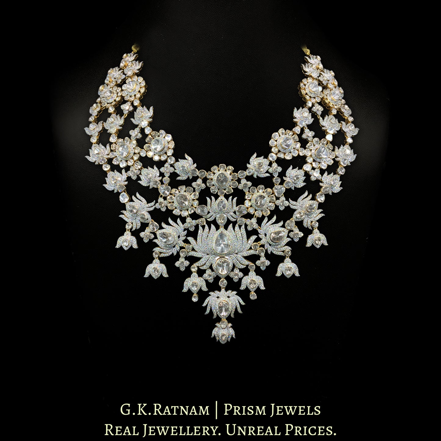 14k Gold and Diamond Polki Open Setting Bridal Necklace Set