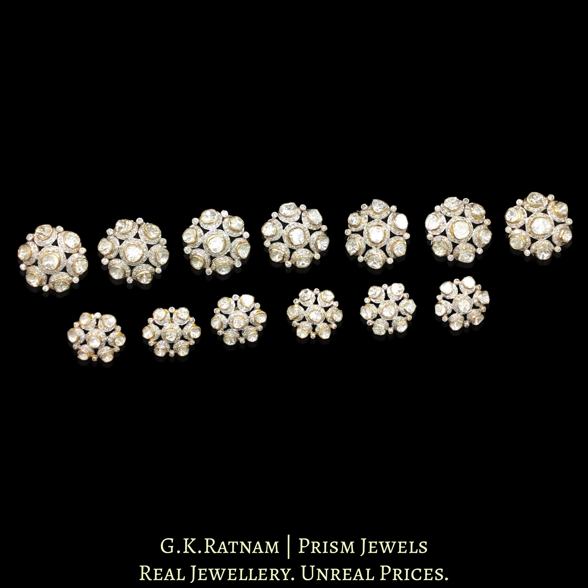 18k Gold and Diamond Polki Open Setting Sherwani Buttons