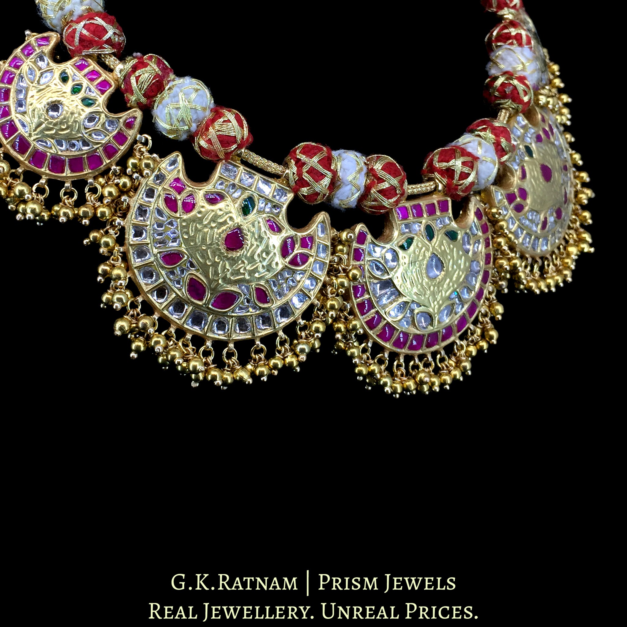 23k Gold and Diamond Polki Pankhi Necklace Set