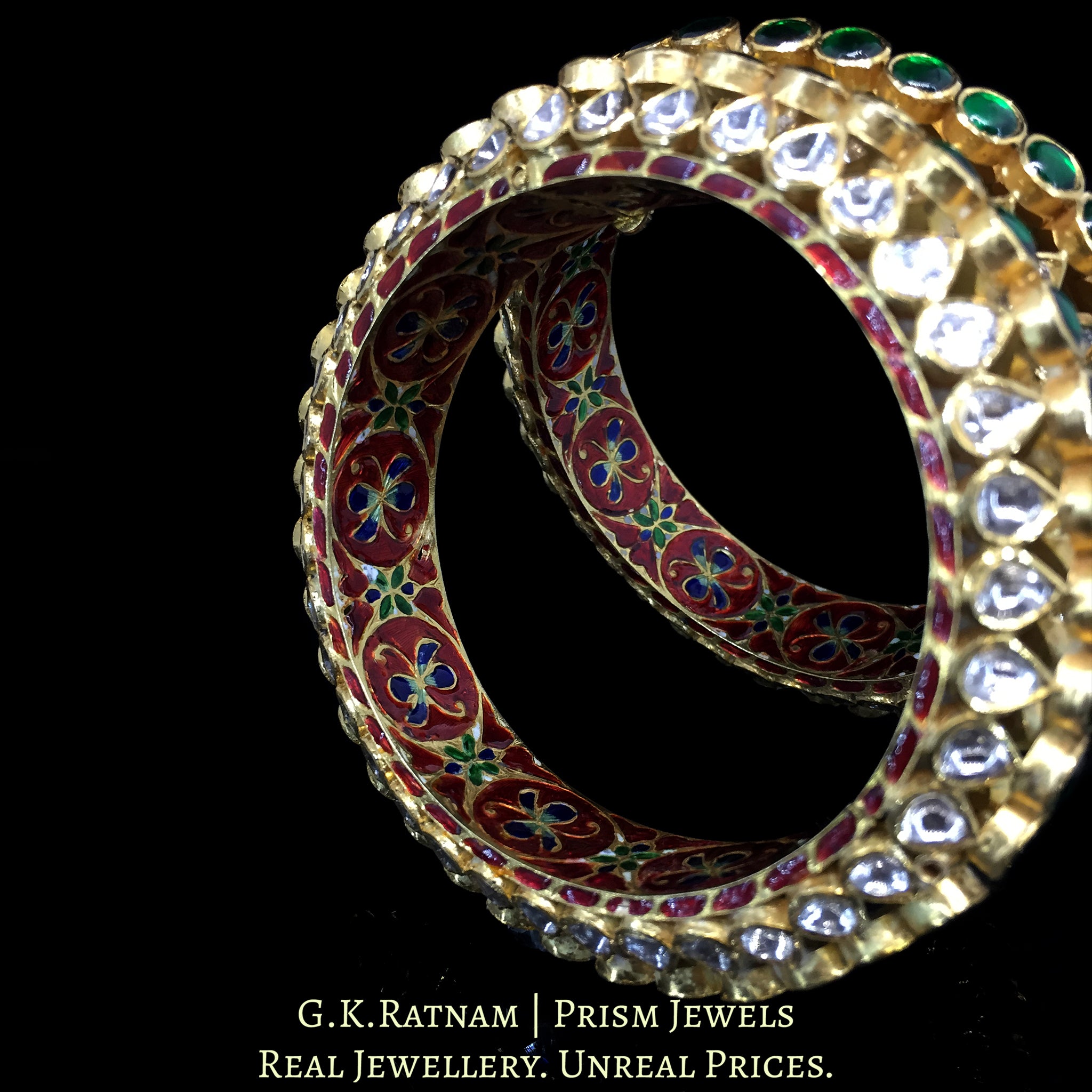 18k Gold and Diamond paunchi-inspired Polki Bangle Pair