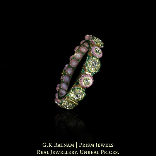 18k Gold and Diamond Polki Bangle (Pacheli) with Pink Meenakari