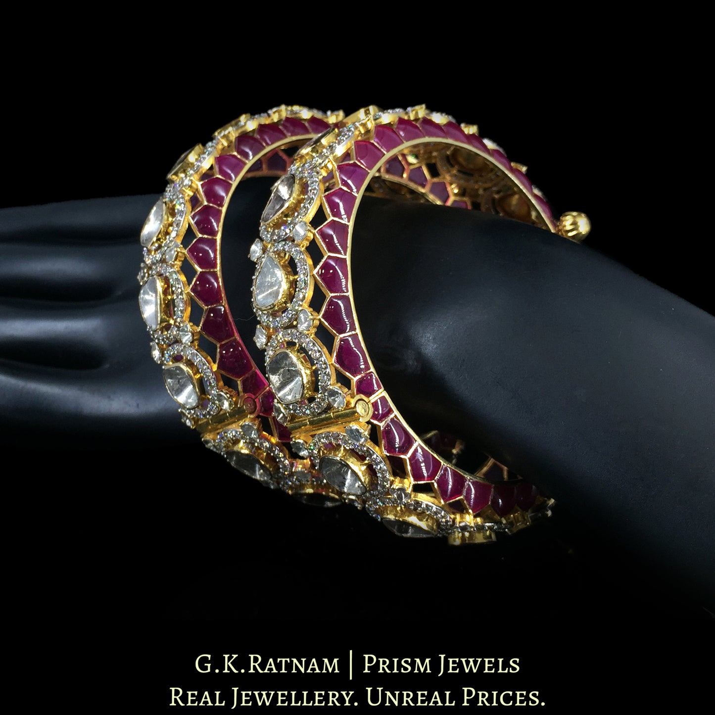 18k Gold and Diamond Polki Open Setting Bangle Pair