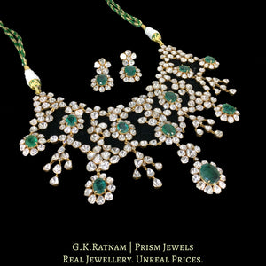 14k Gold and Diamond Polki Open Setting Necklace Set with Natural Emeralds