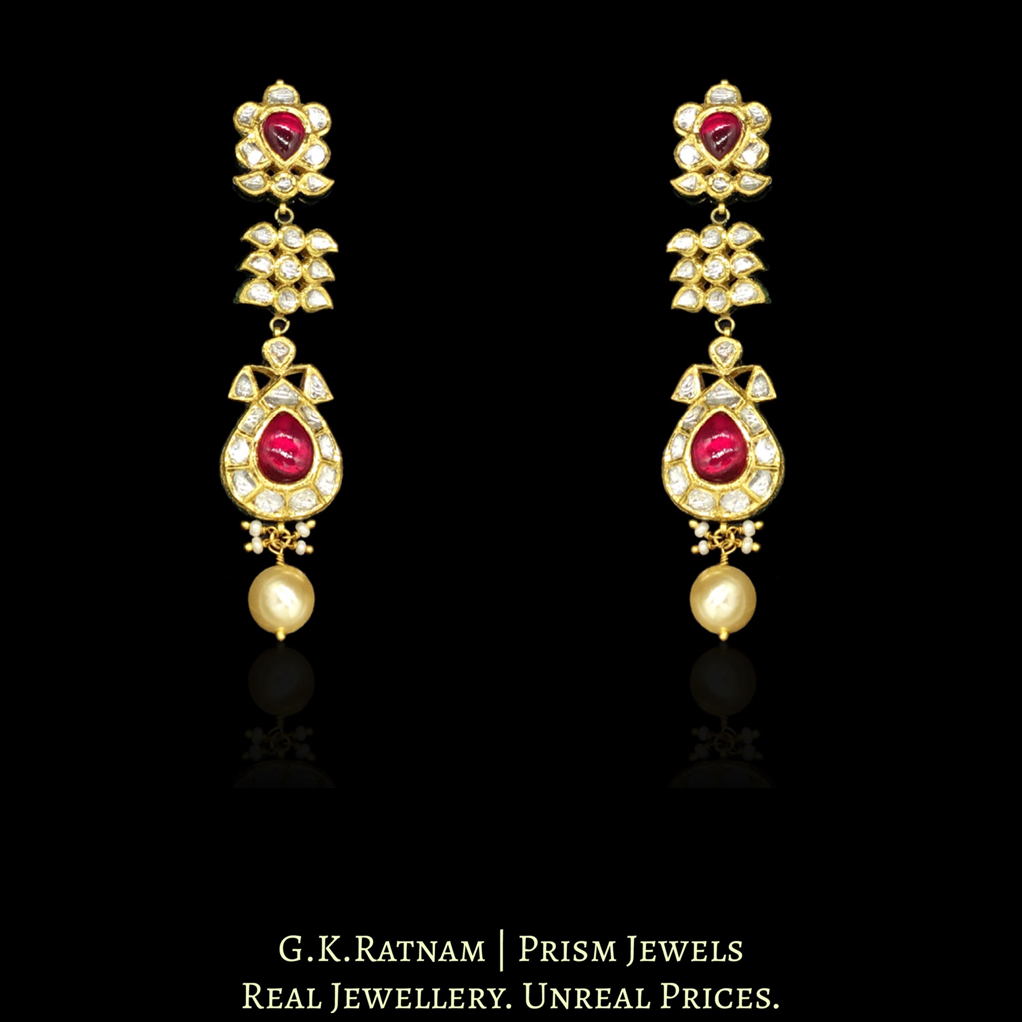 18k Gold and Diamond Polki Navratna Necklace Set with Round-shaped Tikdas