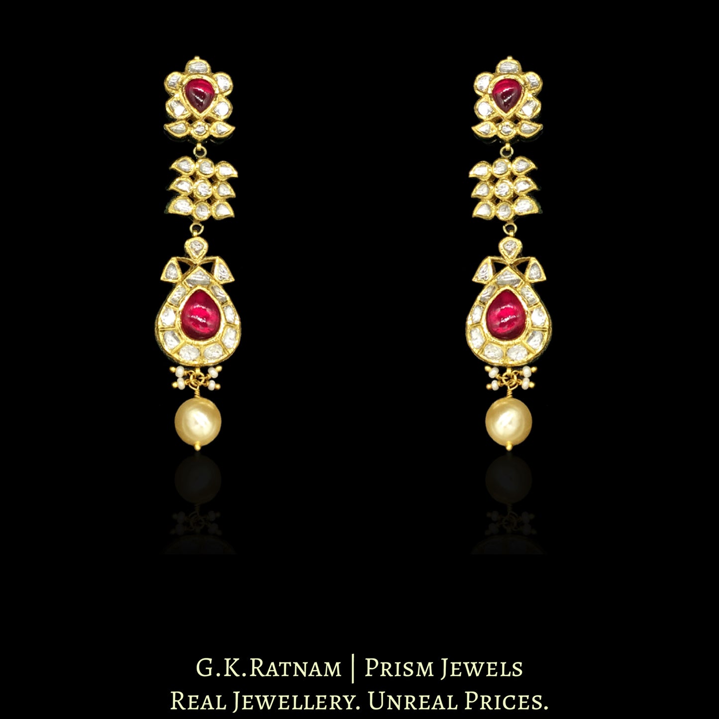18k Gold and Diamond Polki Navratna Necklace Set with Round-shaped Tikdas - G. K. Ratnam