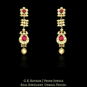 18k Gold and Diamond Polki Navratna Necklace Set with Round-shaped Tikdas