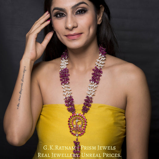 22k Gold and Diamond Polki south-style Peacock Pendant with Natural Rubies and Freshwater Pearls - G. K. Ratnam