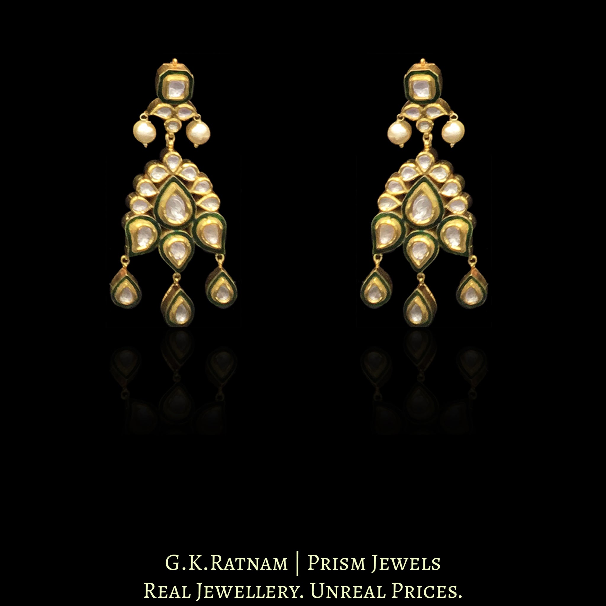 Traditional Gold and Diamond Polki Necklace Set with Green Enamel