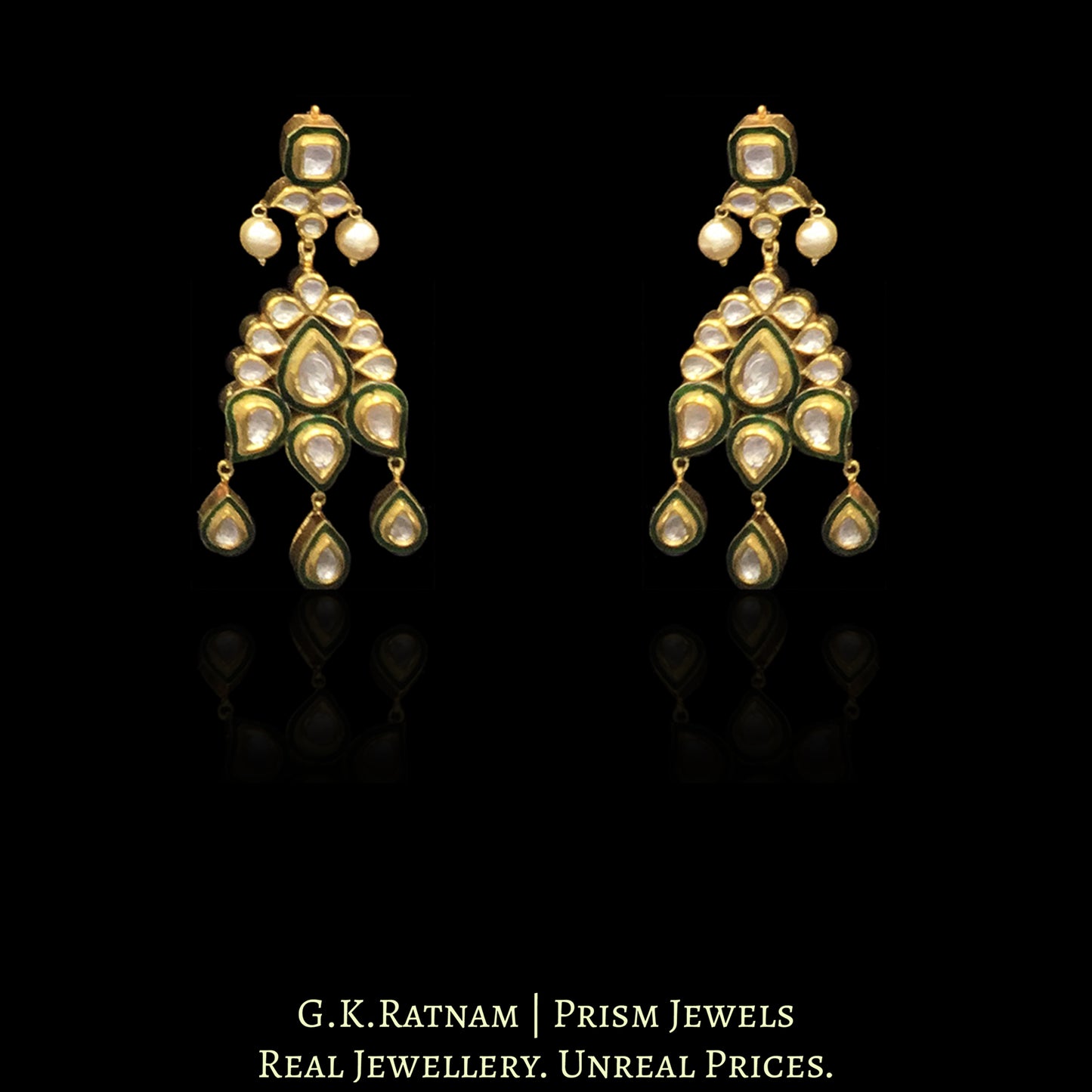 Traditional Gold and Diamond Polki Necklace Set with Green Enamel - G. K. Ratnam