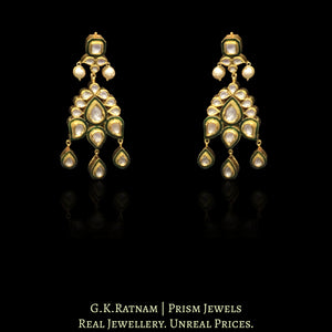 Traditional Gold and Diamond Polki Necklace Set with Green Enamel