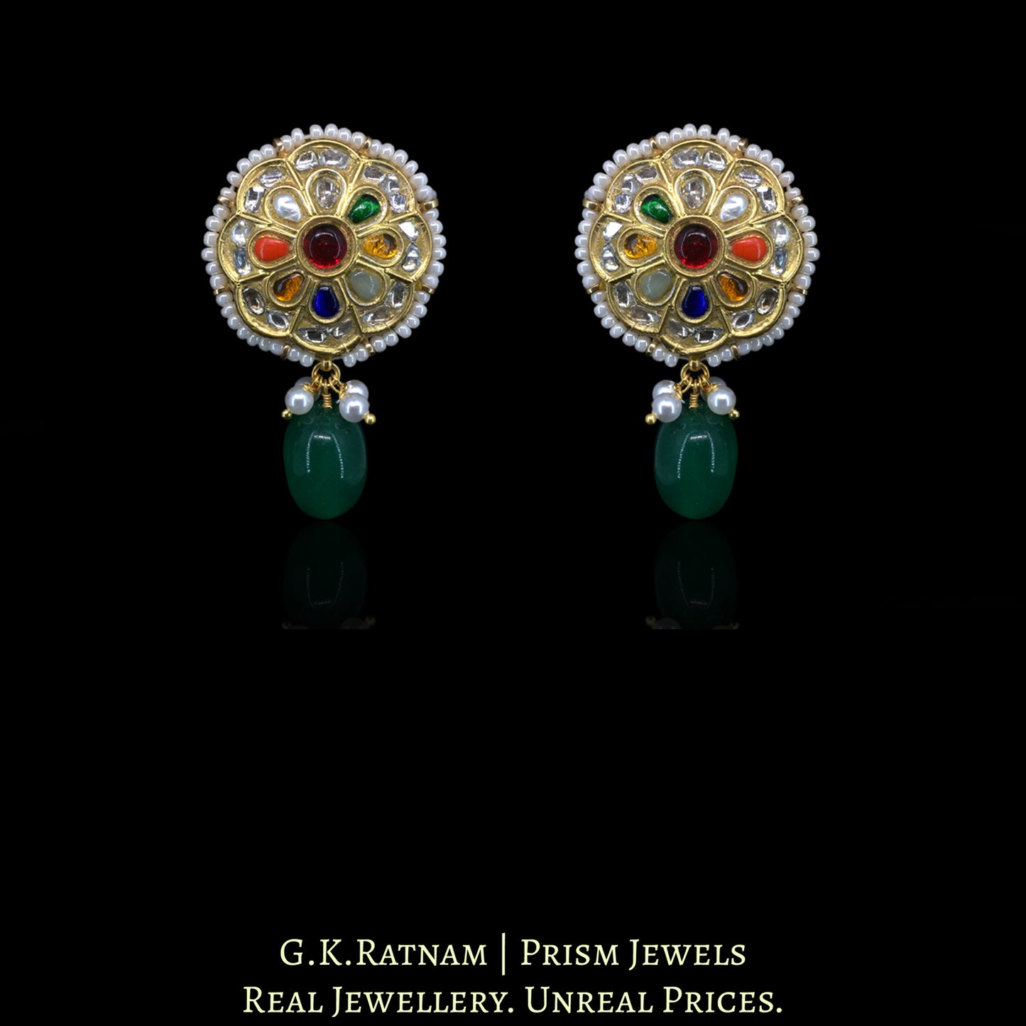 23k Gold and Diamond Polki Navratna Pendant Set with Navratna Chains - G. K. Ratnam
