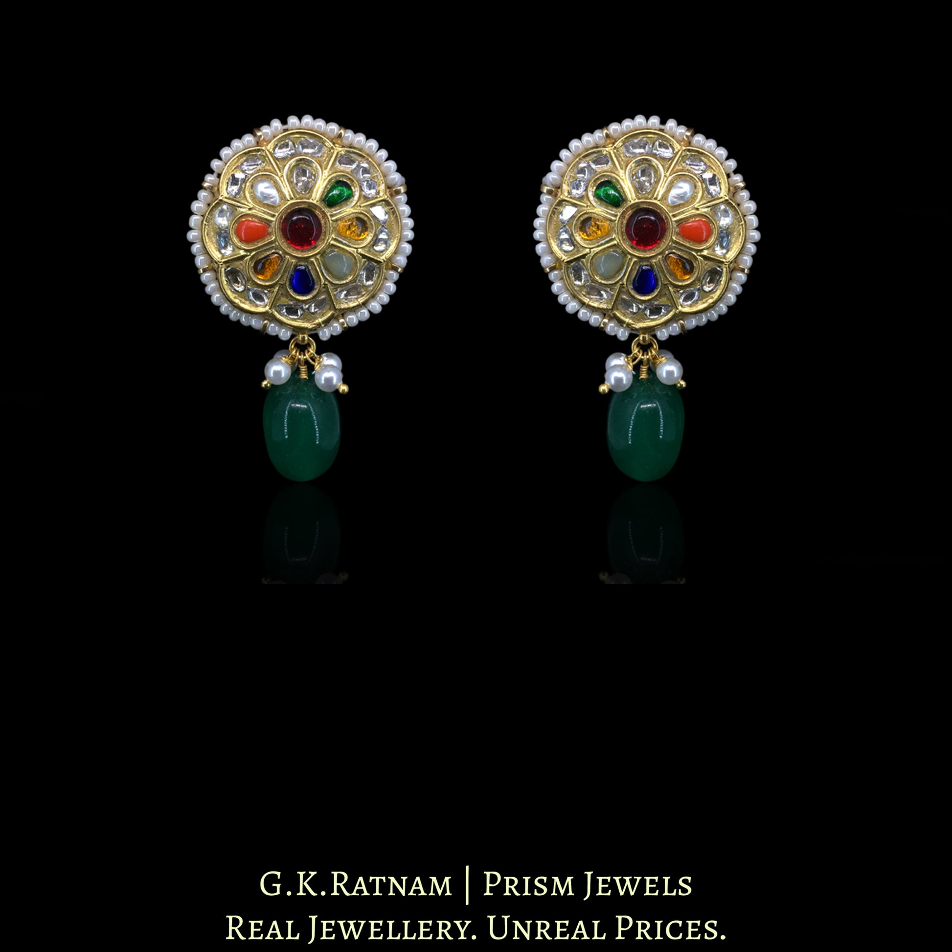 23k Gold and Diamond Polki Navratna Pendant Set with Navratna Chains - G. K. Ratnam