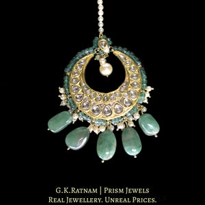 23k Gold and Diamond Polki Maang Tikka strung with Natural Emeralds