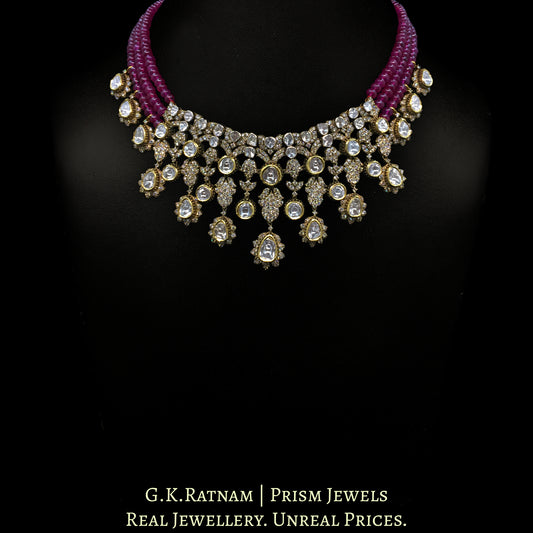 14k Gold and Diamond Polki Open Setting victorian-finish Necklace with Rubies