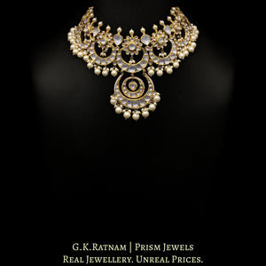 18k Gold and Diamond Polki Choker Necklace Set enhanced with south-sea-grade pearls