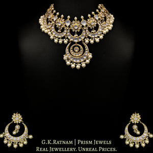 18k Gold and Diamond Polki Choker Necklace Set enhanced with south-sea-grade pearls