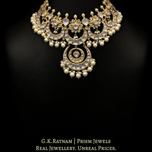 18k Gold and Diamond Polki Choker Necklace Set enhanced with south-sea-grade pearls