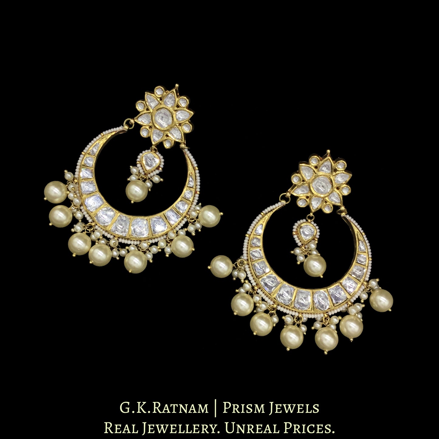 18k Gold and Diamond Polki Choker Necklace Set enhanced with south-sea-grade pearls