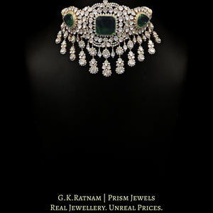 18k Gold and Diamond Polki Open Setting Choker Necklace Set with pipe-set Diamonds