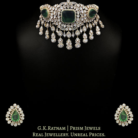 18k Gold and Diamond Polki Open Setting Choker Necklace Set with pipe-set Diamonds
