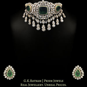 18k Gold and Diamond Polki Open Setting Choker Necklace Set with pipe-set Diamonds