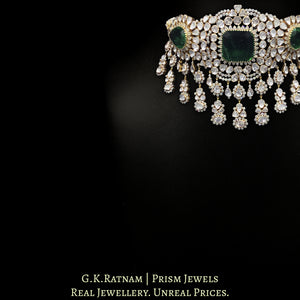 18k Gold and Diamond Polki Open Setting Choker Necklace Set with pipe-set Diamonds