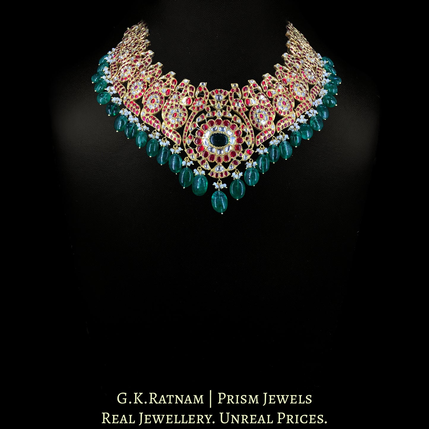 18k Gold and Diamond Polki south-style Necklace with Peacock Motifs