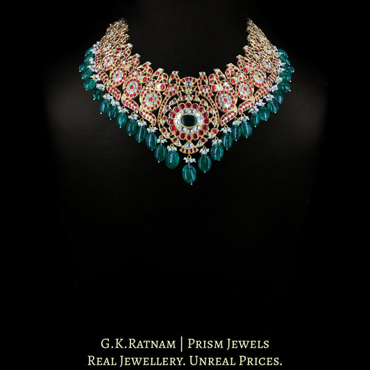 18k Gold and Diamond Polki south-style Necklace with Peacock Motifs