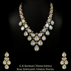 18k Gold and Diamond Polki Necklace Set with Green Enamel