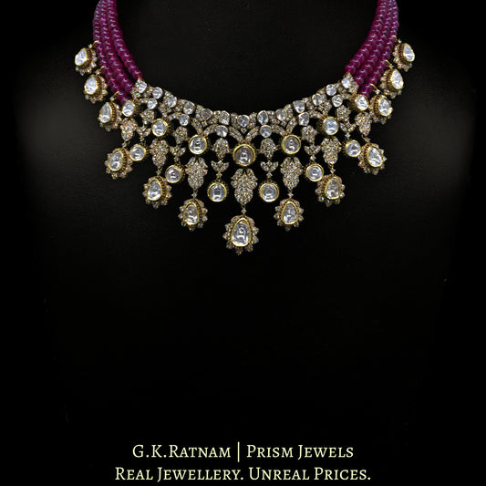 14k Gold and Diamond Polki Open Setting victorian-finish Necklace with Rubies