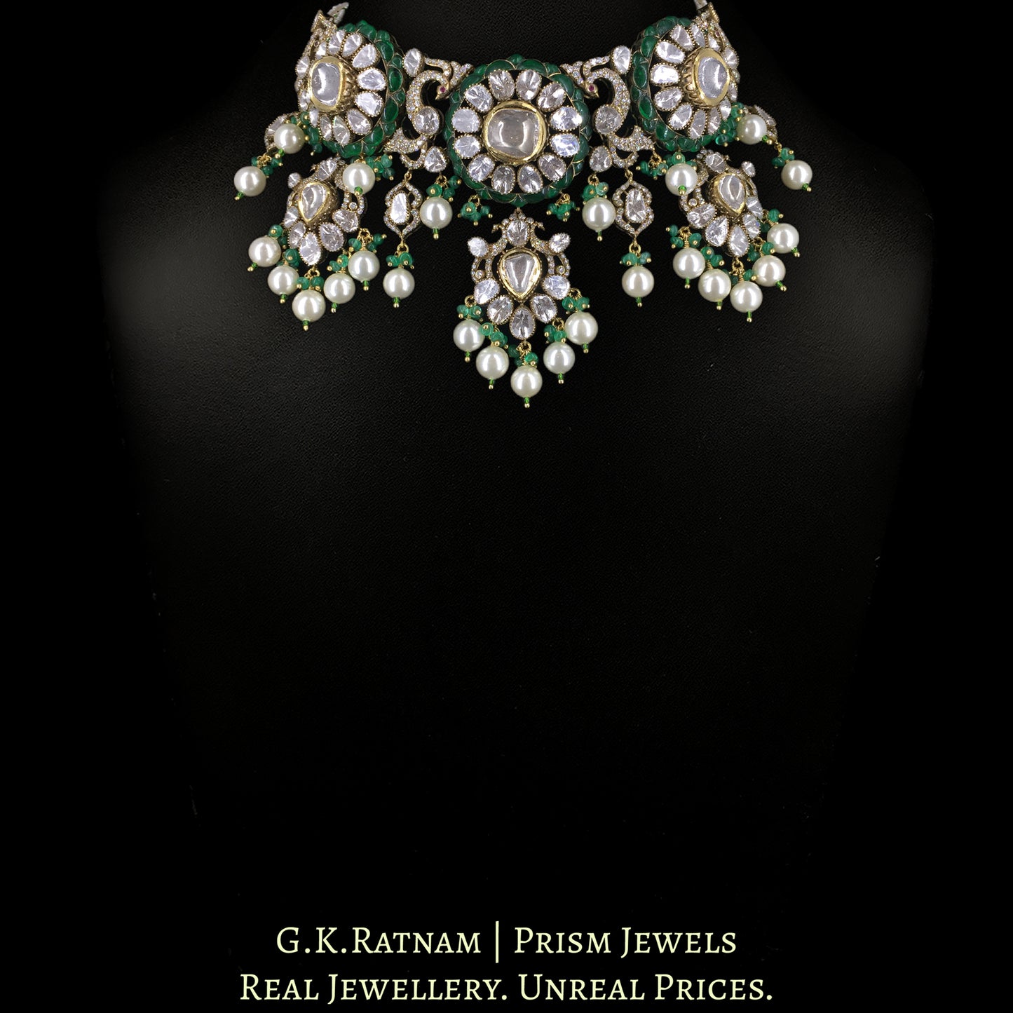 14k Gold and Diamond Polki Open Setting victorian-finish Choker Necklace Set