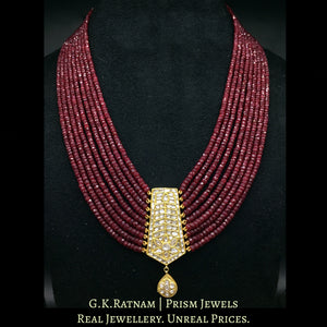 23k Gold and Diamond Polki small tie-shaped Pendant with Natural Rubies