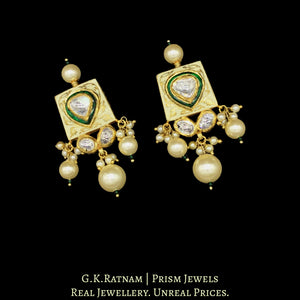 18k Gold and Diamond Polki cream enamel Choker Necklace Set with lustrous shell pearls