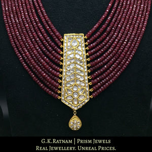 23k Gold and Diamond Polki tie-shaped Pendant with Natural Rubies