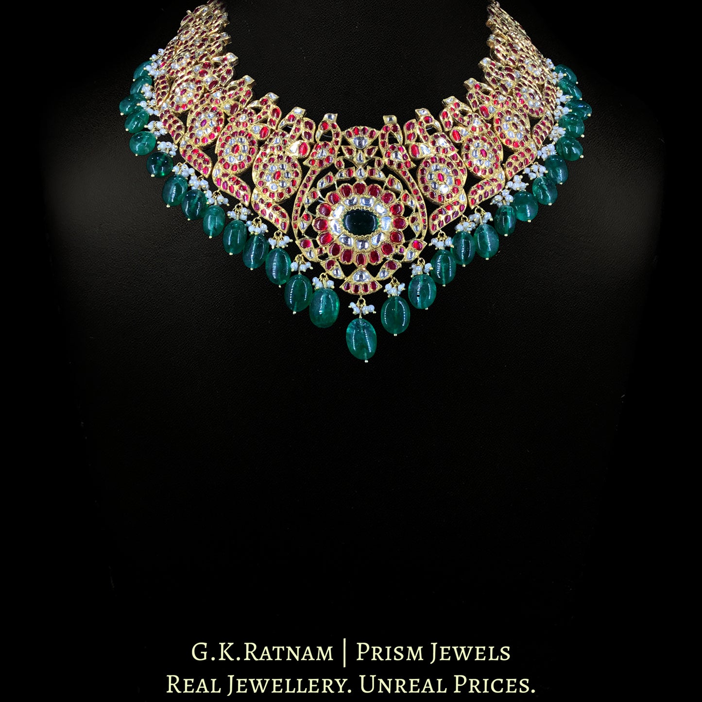 18k Gold and Diamond Polki south-style Necklace with Peacock Motifs