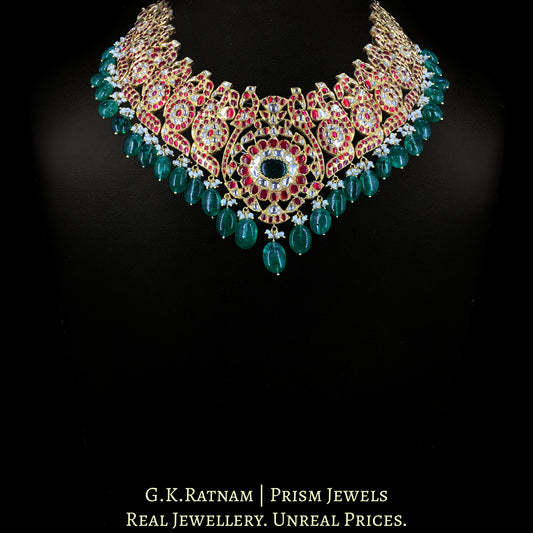 18k Gold and Diamond Polki south-style Necklace with Peacock Motifs