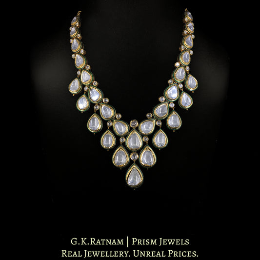 18k Gold and Diamond Polki Necklace Set with Green Enamel