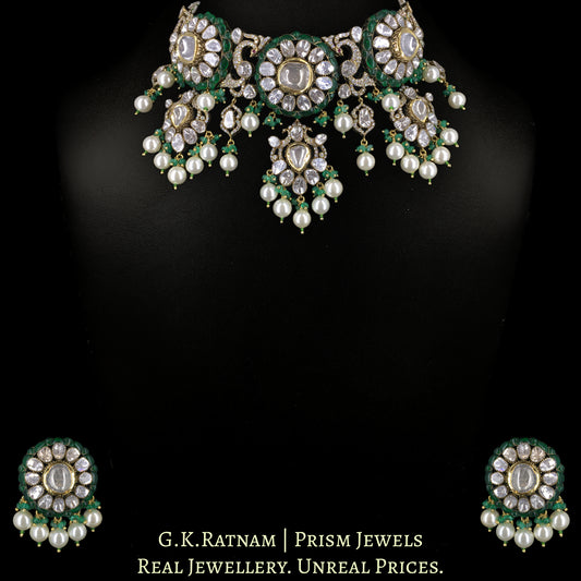 14k Gold and Diamond Polki Open Setting victorian-finish Choker Necklace Set