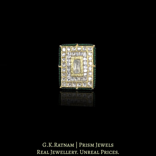 23k Gold and Diamond Polki Rectangle Ring with Big Polki at the center