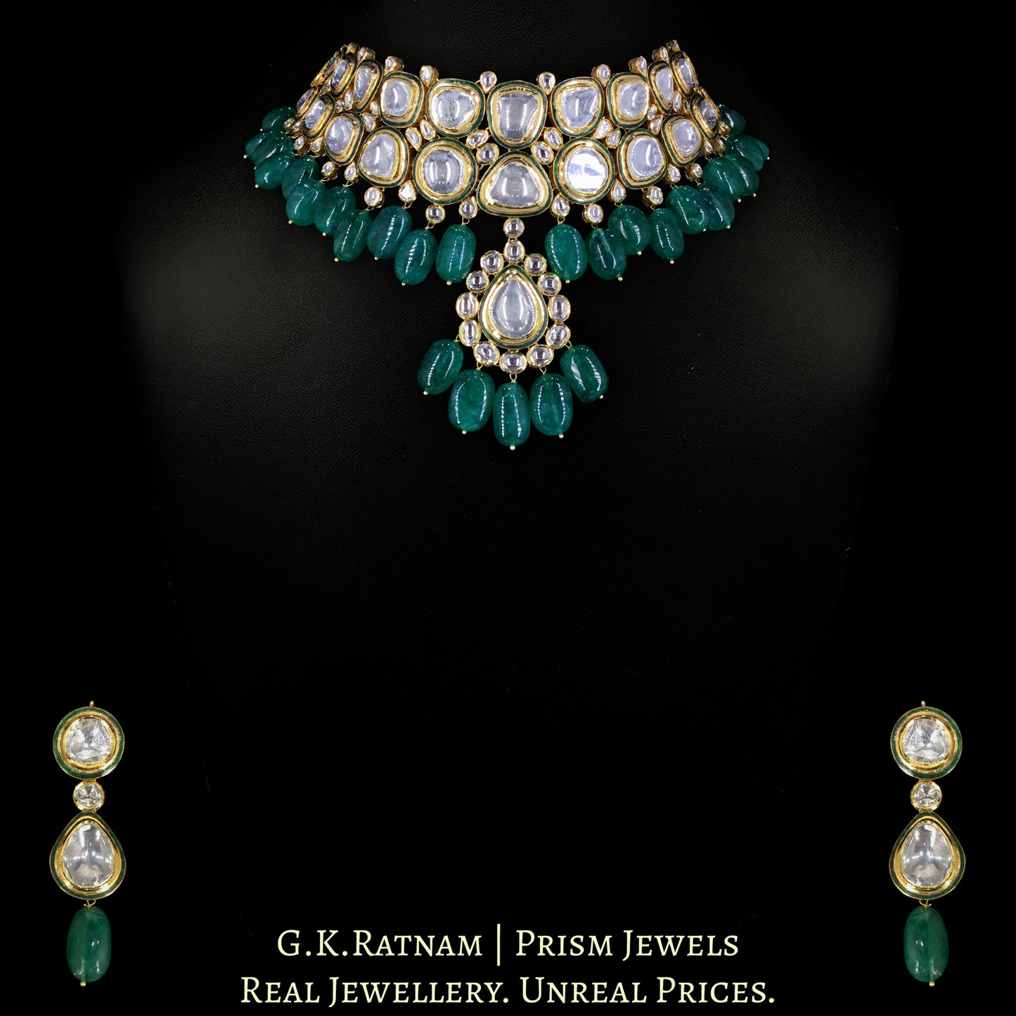 18k Gold And Diamond Polki Choker Necklace Set with Big Uncuts