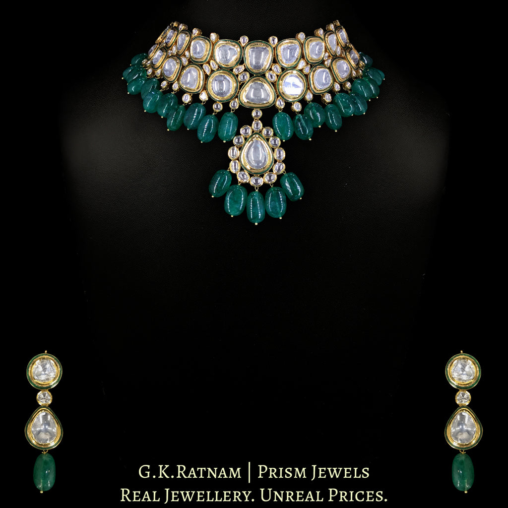 18k Gold And Diamond Polki Choker Necklace Set with Big Uncuts