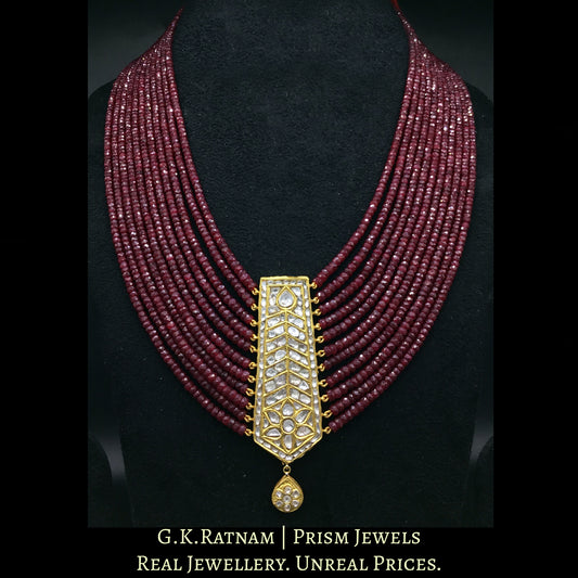 23k Gold and Diamond Polki tie-shaped Pendant with Natural Rubies