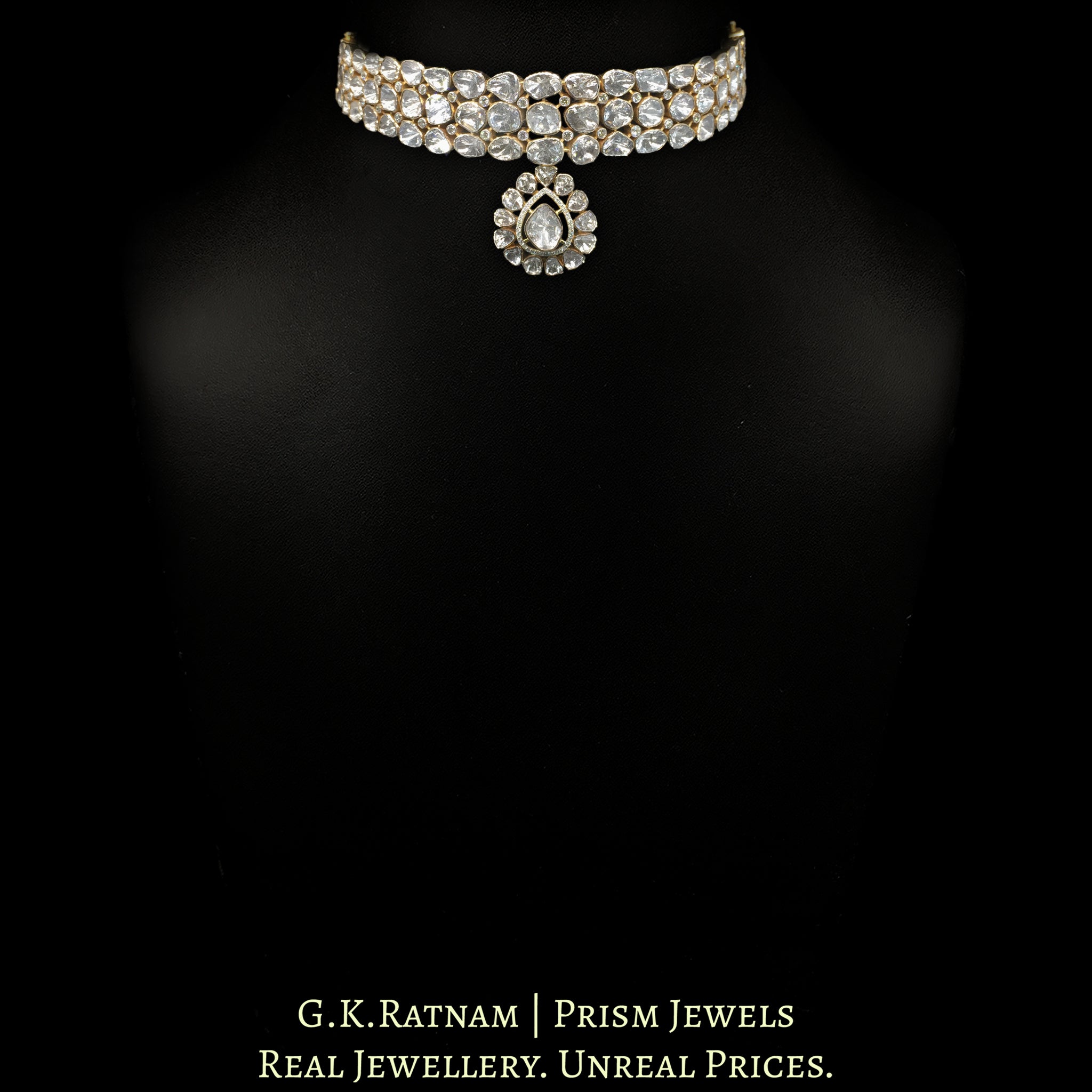 14k Gold and Diamond Polki Open Setting Bracelet / Choker with detachable Pendant