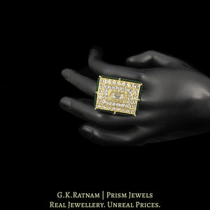 23k Gold and Diamond Polki Rectangle Ring with Big Polki at the center