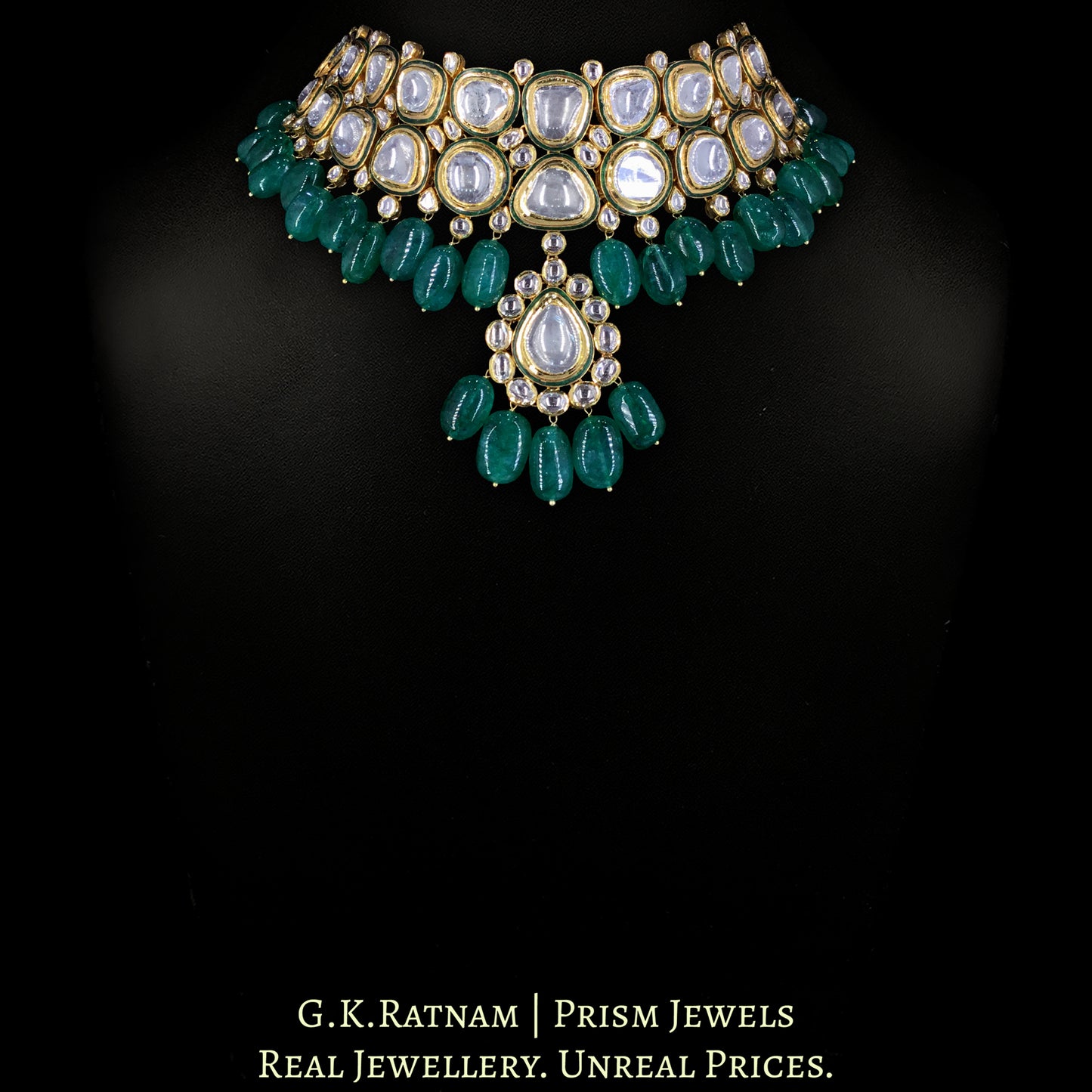 18k Gold And Diamond Polki Choker Necklace Set with Big Uncuts